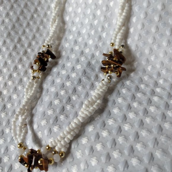 Tigers Eye w 3 strands of white beads ... and  can be customized.... N08 - Picture 1 of 4